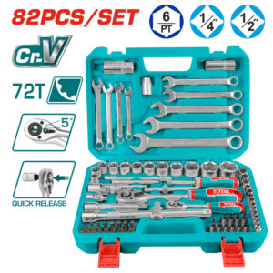 توتال تولز طقم لقم 82 قطعه 1/4 " و 1/2" بالشنطة - THT421802